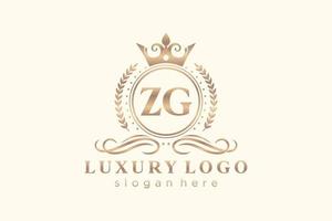 Initial ZG Letter Royal Luxury Logo template in vector art for Restaurant, Royalty, Boutique, Cafe, Hotel, Heraldic, Jewelry, Fashion and other vector illustration.