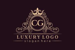 CG Initial Letter Gold calligraphic feminine floral hand drawn heraldic monogram antique vintage style luxury logo design Premium Vector