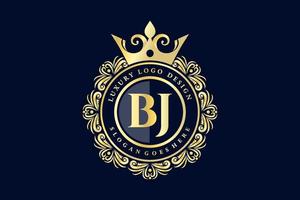 BJ Initial Letter Gold calligraphic feminine floral hand drawn heraldic monogram antique vintage style luxury logo design Premium Vector