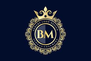 BM Initial Letter Gold calligraphic feminine floral hand drawn heraldic monogram antique vintage style luxury logo design Premium Vector