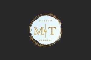 Initial MT beauty monogram and elegant logo design handwriting logo of initial signature, wedding, fashion, floral and botanical with creative template. vector