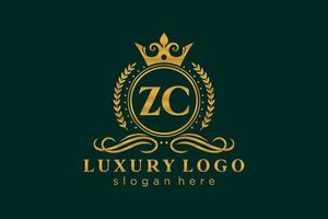 plantilla de logotipo de lujo real de letra zc inicial en arte vectorial para restaurante, realeza, boutique, cafetería, hotel, heráldica, joyería, moda y otras ilustraciones vectoriales. vector