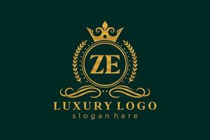 Initial ZE Letter Royal Luxury Logo template in vector art for Restaurant, Royalty, Boutique, Cafe, Hotel, Heraldic, Jewelry, Fashion and other vector illustration.