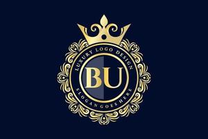 BU Initial Letter Gold calligraphic feminine floral hand drawn heraldic monogram antique vintage style luxury logo design Premium Vector