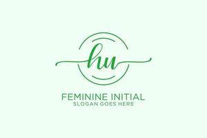 Initial HU beauty monogram and elegant logo design handwriting logo of initial signature, wedding, fashion, floral and botanical with creative template. vector