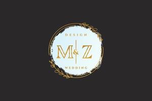 Initial MZ beauty monogram and elegant logo design handwriting logo of initial signature, wedding, fashion, floral and botanical with creative template. vector