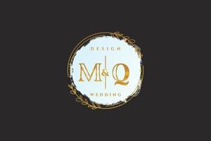 Initial MQ beauty monogram and elegant logo design handwriting logo of initial signature, wedding, fashion, floral and botanical with creative template. vector