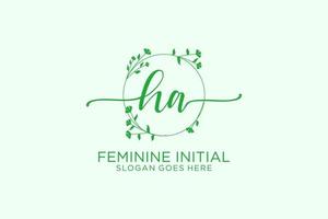 Initial HA beauty monogram and elegant logo design handwriting logo of initial signature, wedding, fashion, floral and botanical with creative template. vector