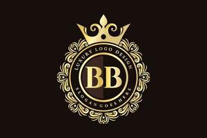 BB Initial Letter Gold calligraphic feminine floral hand drawn heraldic monogram antique vintage style luxury logo design Premium Vector