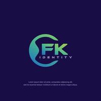 vector de plantilla de logotipo de línea circular de letra inicial fk con mezcla de color degradado