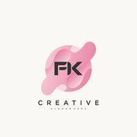 Elementos de plantilla de diseño de icono de logotipo de letra inicial fk con onda colorida vector