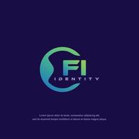 FI Initial letter circular line logo template vector with gradient color blend