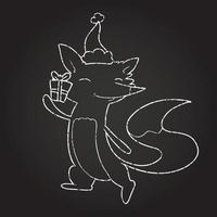 Christmas Fox Chalk Drawing vector