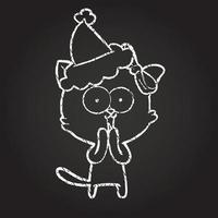 dibujo de tiza de gato navideño vector