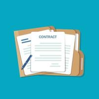 signed paper deal contract icon agreement pen on desk flat business vector