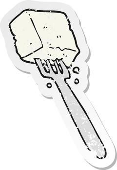 retro distressed sticker of a cartoon tofu on fork vector