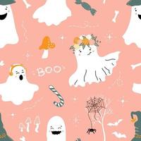 Halloween pattern. Cute ghosts, bats, candy, bones.  Baby print vector