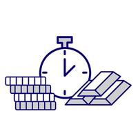 iconos de vector de comercio de inversión. conjunto de ilustraciones de concepto criptográfico financiero.concepto de éxito financiero e inversión.barras de oro, monedas y reloj