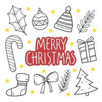 Set of hand drawn christmas element in doodle style vector illustration