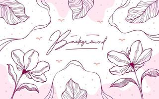 Hand drawn linear flower frame on pink background vector