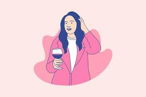 ilustraciones hermosa mujer disfruta sosteniendo vino merlot para el concepto de diseño del día internacional del merlot vector