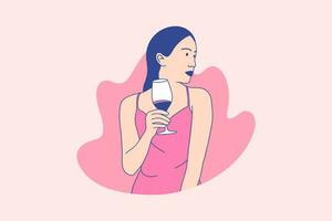 ilustraciones hermosa mujer disfruta sosteniendo vino merlot para el concepto de diseño del día internacional del merlot vector