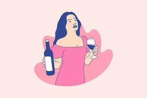 ilustraciones hermosa mujer disfruta sosteniendo vino merlot para el concepto de diseño del día internacional del merlot vector