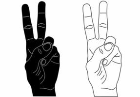 outline silhouette peace or victory hand icon set isolated on white background vector