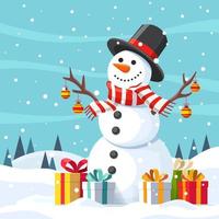 Snowman And Snowfall Background vector