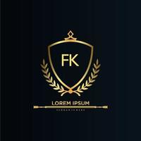 letra fk inicial con plantilla real.elegante con vector de logotipo de corona, ilustración de vector de logotipo de letras creativas.