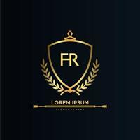 FR Letter Initial with Royal Template.elegant with crown logo vector, Creative Lettering Logo Vector Illustration.