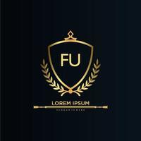 FU Letter Initial with Royal Template.elegant with crown logo vector, Creative Lettering Logo Vector Illustration.