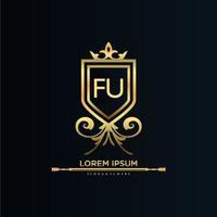FU Letter Initial with Royal Template.elegant with crown logo vector, Creative Lettering Logo Vector Illustration.