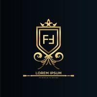 FF Letter Initial with Royal Template.elegant with crown logo vector, Creative Lettering Logo Vector Illustration.