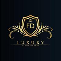 FD Letter Initial with Royal Template.elegant with crown logo vector, Creative Lettering Logo Vector Illustration.