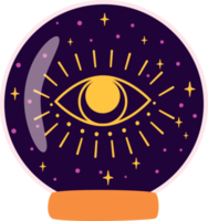 magische kristallkugel zukunft mit auge. Kristallkugel der Wahrsagerin. magisches symbol der hexerei. Halloween-Grafikelement. Alchemie-Illustration isolierte Kristallkugel. mystische spirituelle Logo-Augensterne. png