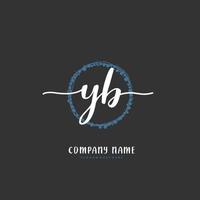 yb escritura inicial a mano y diseño de logotipo de firma con círculo. hermoso diseño de logotipo escrito a mano para moda, equipo, boda, logotipo de lujo. vector