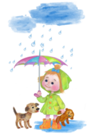 Girl with a teddy bear under an umbrella with a dog png