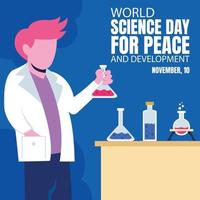 illustration vector graphic of a scientist holding a chemical bottle, perfect for international day, world science day, peace and development, celebrate, greeting card, etc.