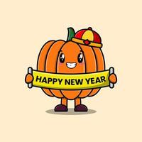 Cute dibujos animados calabaza chino espera feliz año nuevo vector