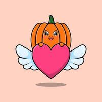 cute cartoon Pumpkin character hiding heart vector