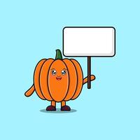 personaje de calabaza de dibujos animados lindo con tablero en blanco vector