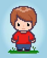 8 bit male character pixels. Human pixels in vector illustrations for game assets or cross stitch patterns.
