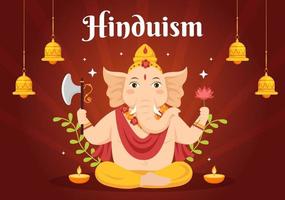 Hinduism of Various Indian God Flat background Cartoon Hand Drawn Templates Illustration
