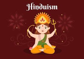 Hinduism of Various Indian God Flat background Cartoon Hand Drawn Templates Illustration