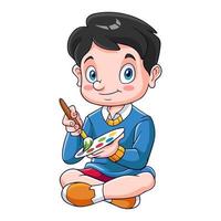 Cartoon boy painting on white background vector