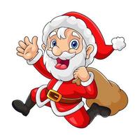 Santa Claus running with the bag of the presents vector