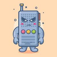 serious walkie talkie character mascot with angry expression isolated cartoon in flat style design vector