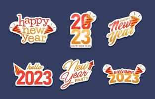 Set of New Year Greeting Sticker vector