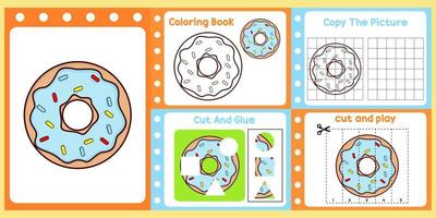 worksheets pack for kids with donuts vector. children's study book vector